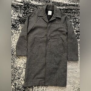 Sandro Black & White Houndstooth Long Pea Coat